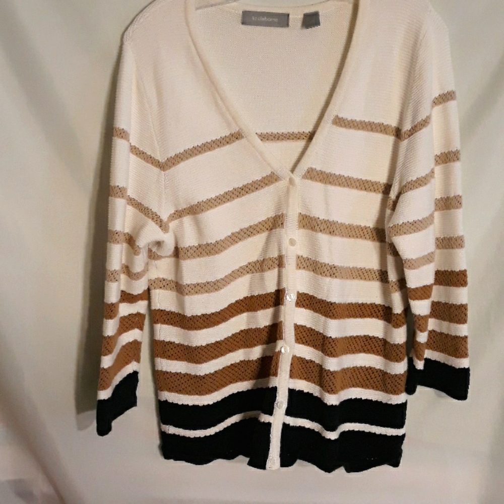 Liz Claiborne Striped Cardigan EUC